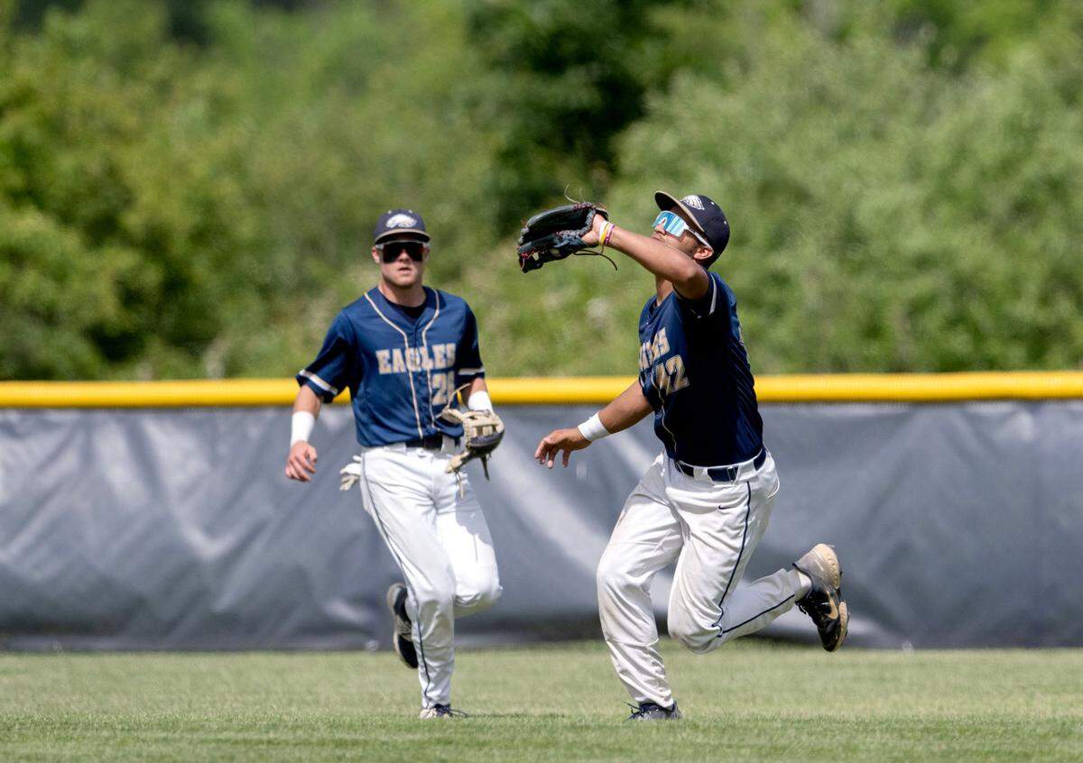 Bald Eagle Area’s Cam Watkins makes a catch in center field during the game against Lakeview in the PIAA first round on Monday, June 3, 2024.