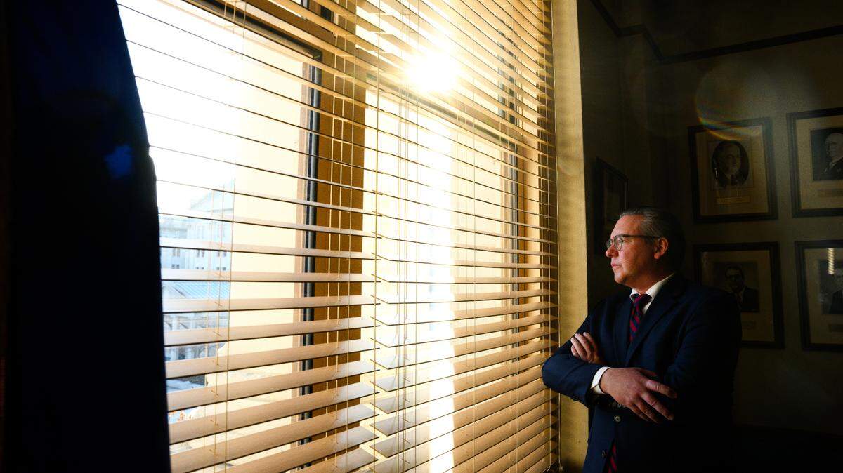 Pennsylvania Secretary of State Al Schmidt stands for a portrait in a Department of State conference room at the Capitol in Harrisburg.