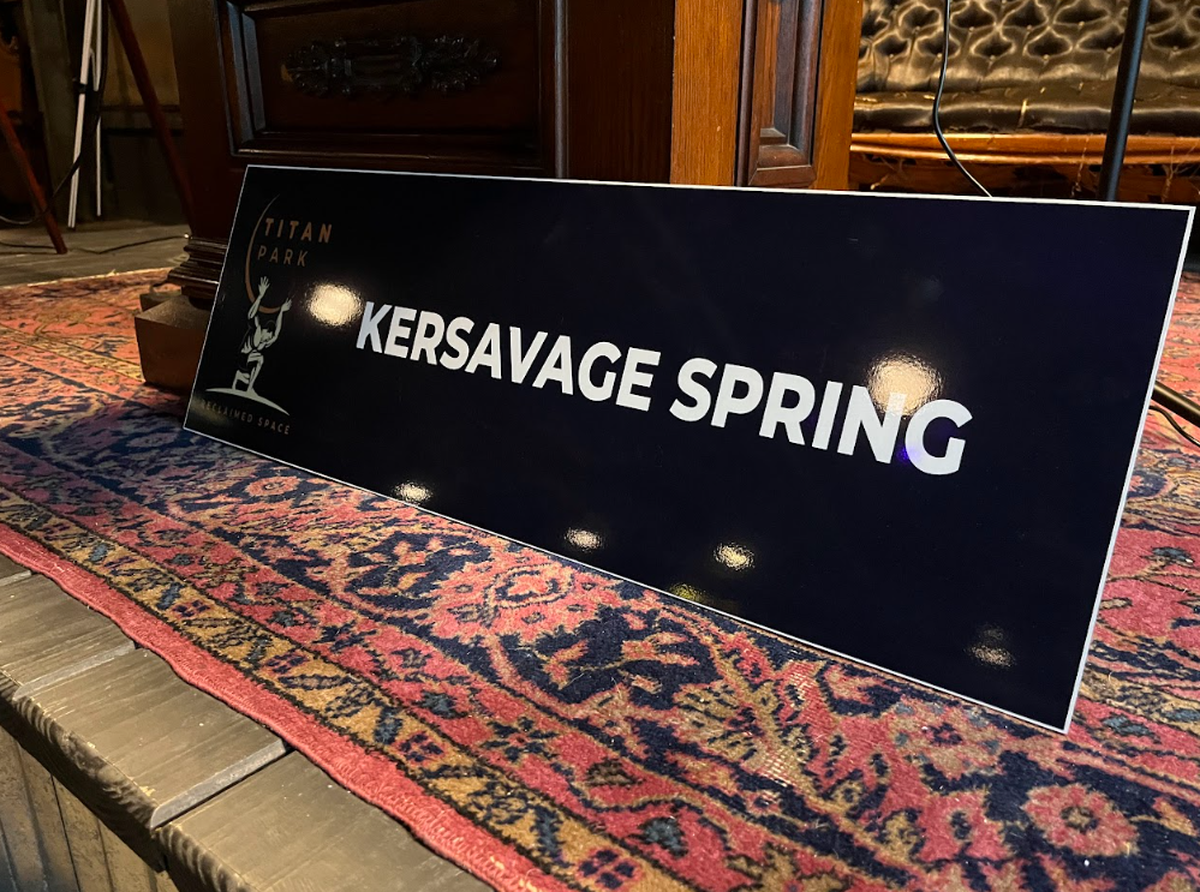 The sign for Kersavage Spring, named in honor of Bob Kersavage.
