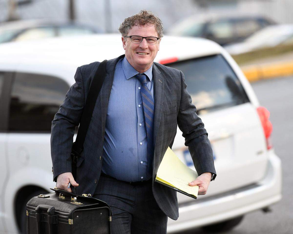 Attorney Andrew Shubin walks into the courthouse for the second preliminary hearing Friday, March, 23, 2018 at the Centre County Courthouse.