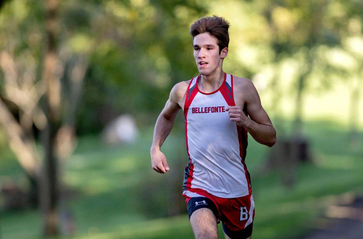 Bellefonte’s Alex Crist leads the race against Penns Valley on Wednesday, Sept. 27, 2023 at Governor’s Park.