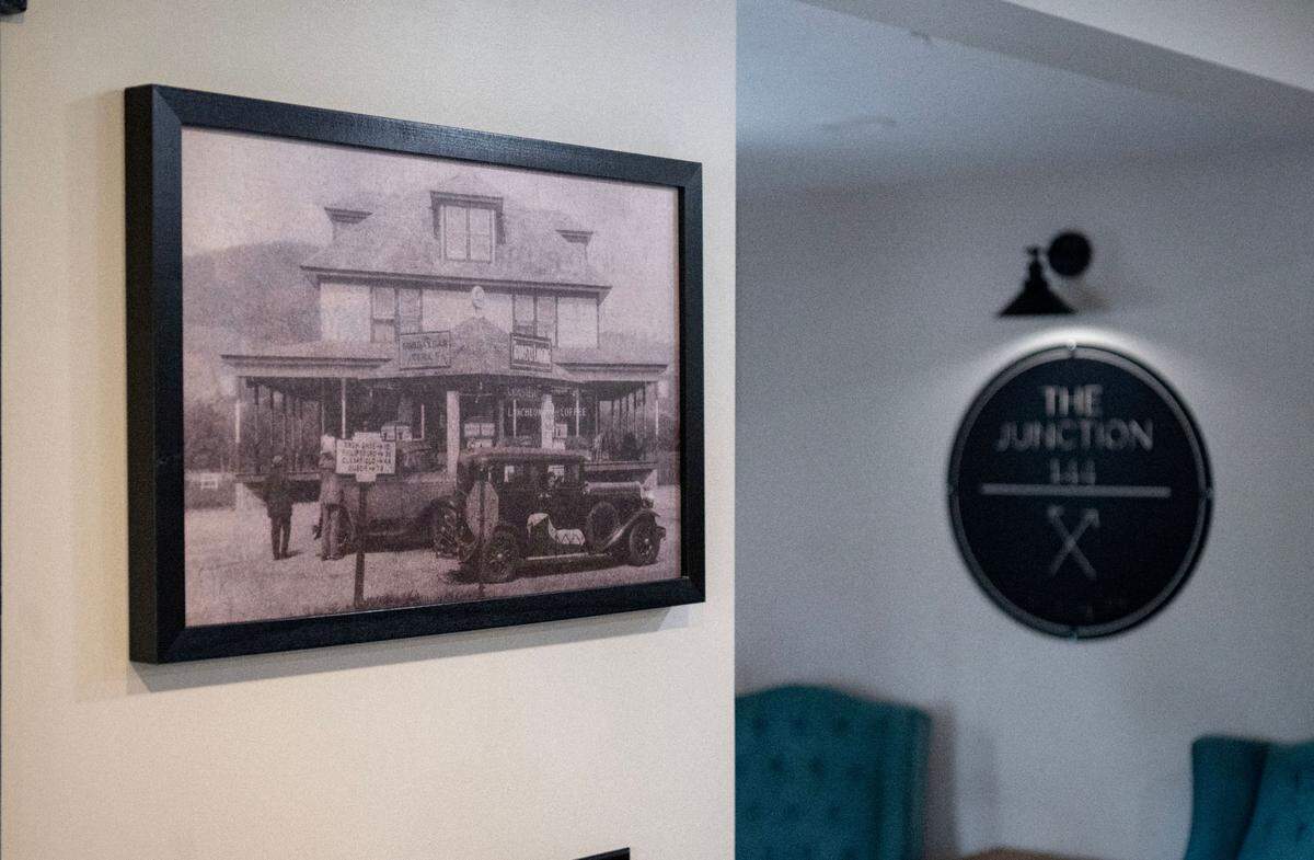 A photo of the original building at 850 South Eagle Valley Road on display in the dining room of The Junction 144.