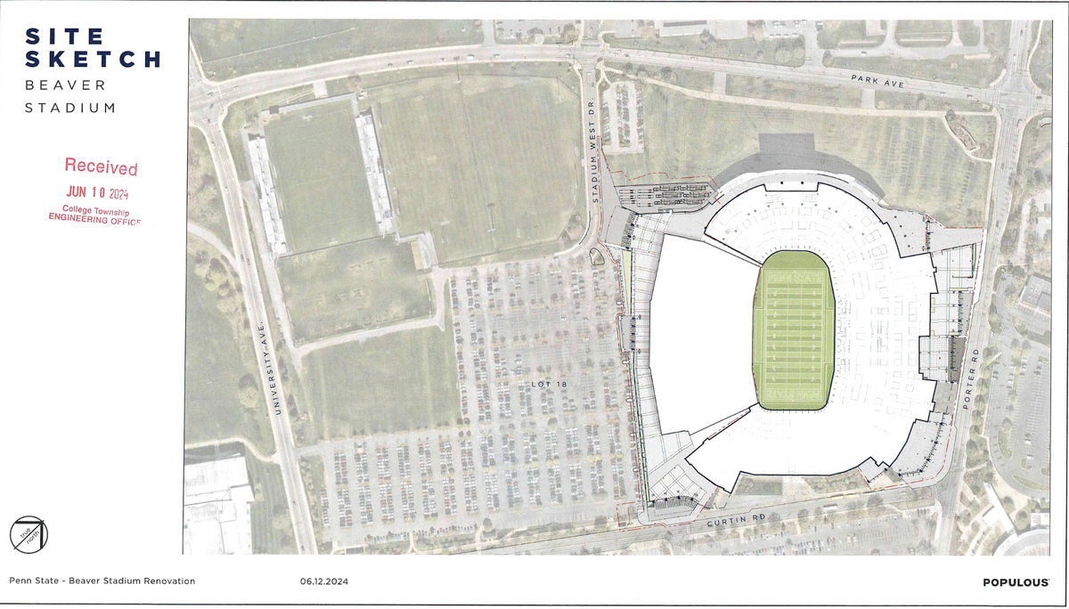 A sketch plan of the Beaver Stadium renovations, presented to the College Township Planning Commission.