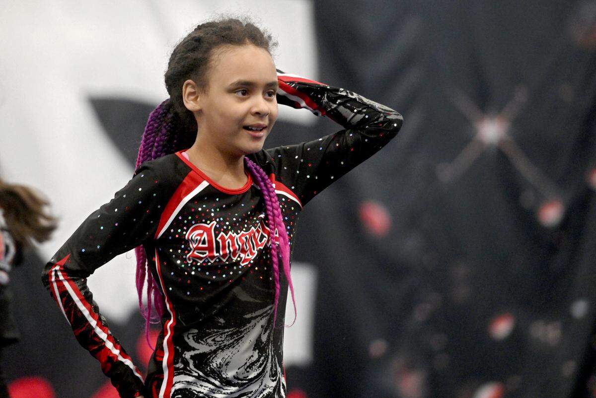 Zariah Corman and her fellow Fame Angels teammates practice their routine on Tuesday, March 12, 2024.