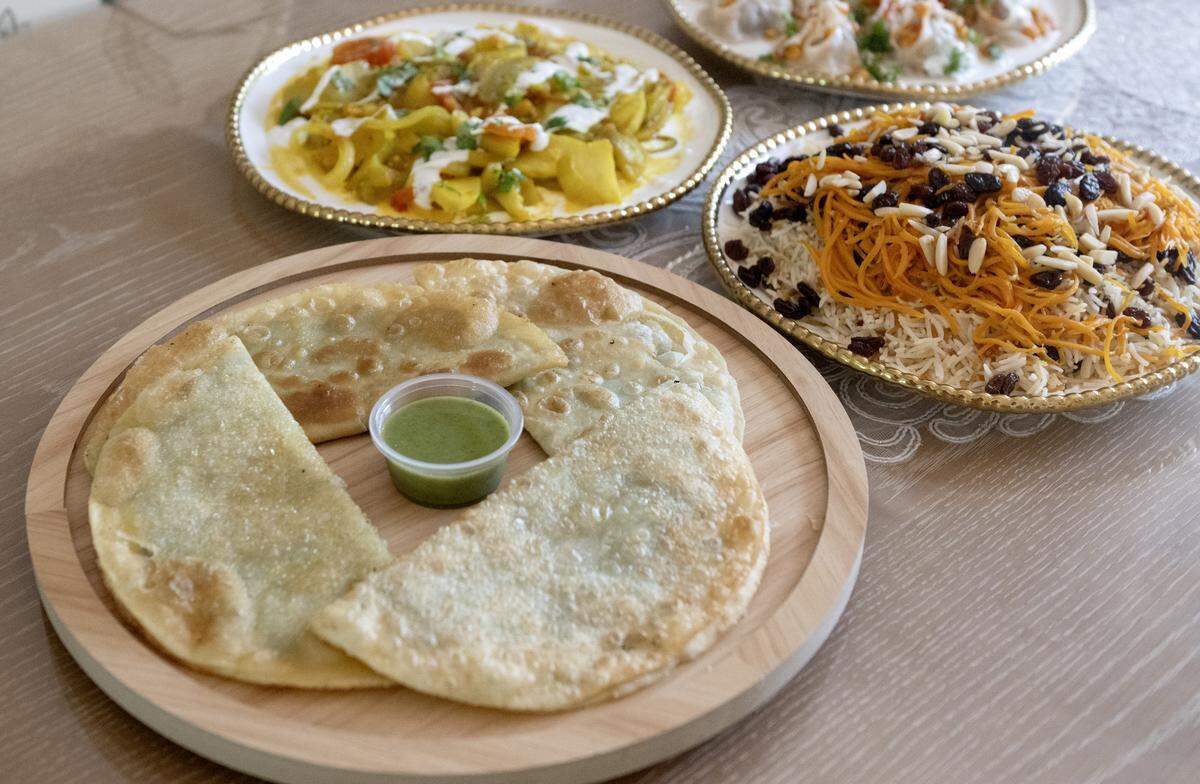 Bolani, an Afghan stuffed flatbread filled with chives, from Kabul Plate. 