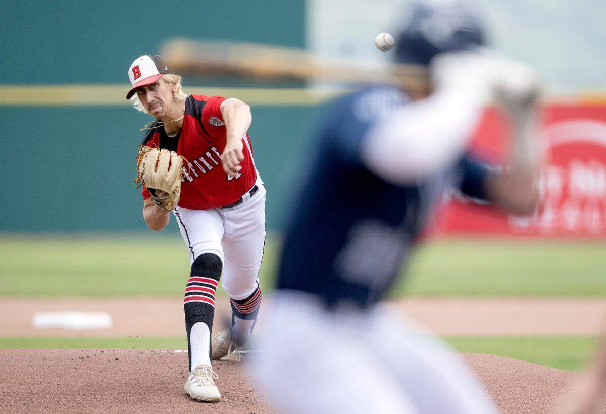 Bellefonte’s Dominic Capperella pitches during the PIAA Class 4A championship game against Dallas at Medlar Field on Saturday, June 17, 2023.