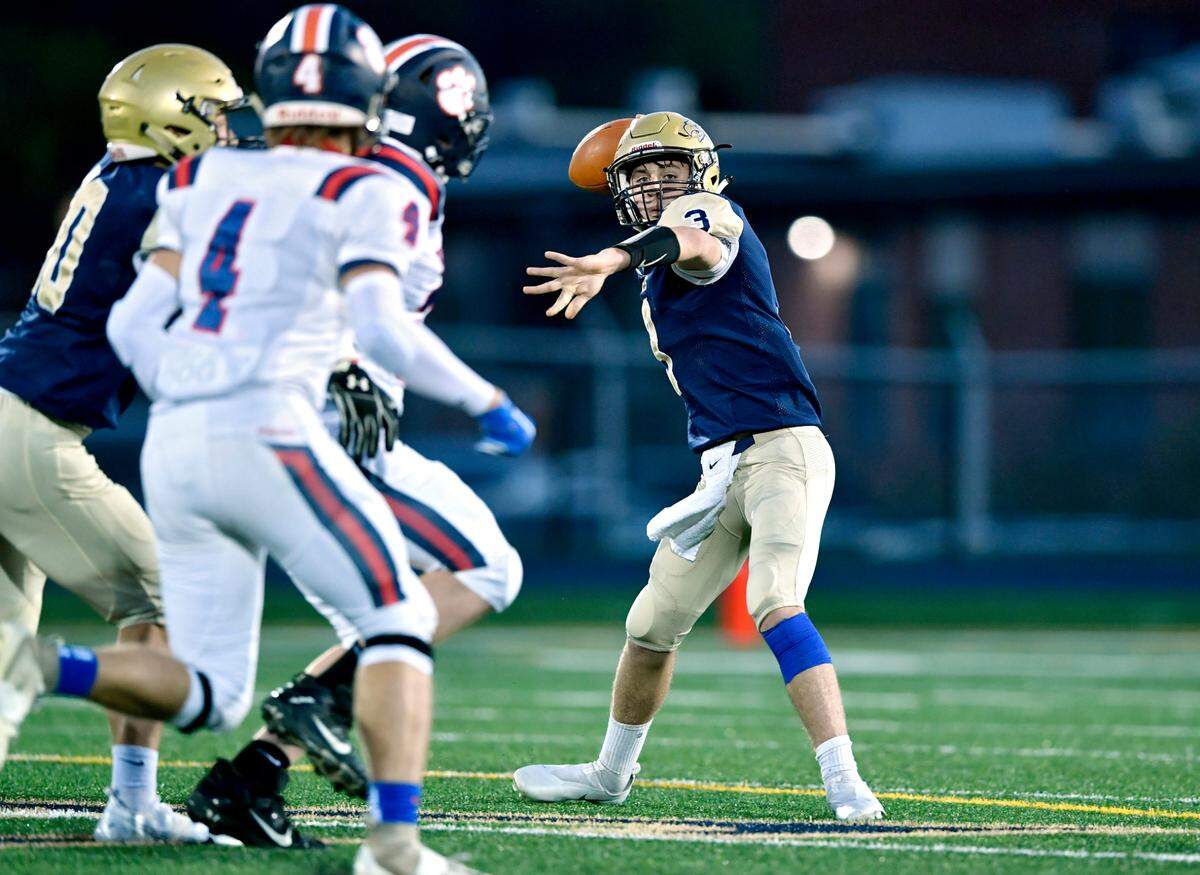 Bald Eagle Area's Garrett Burns makes a pass during the game against Huntingdon on Friday, Sept. 18, 2020 