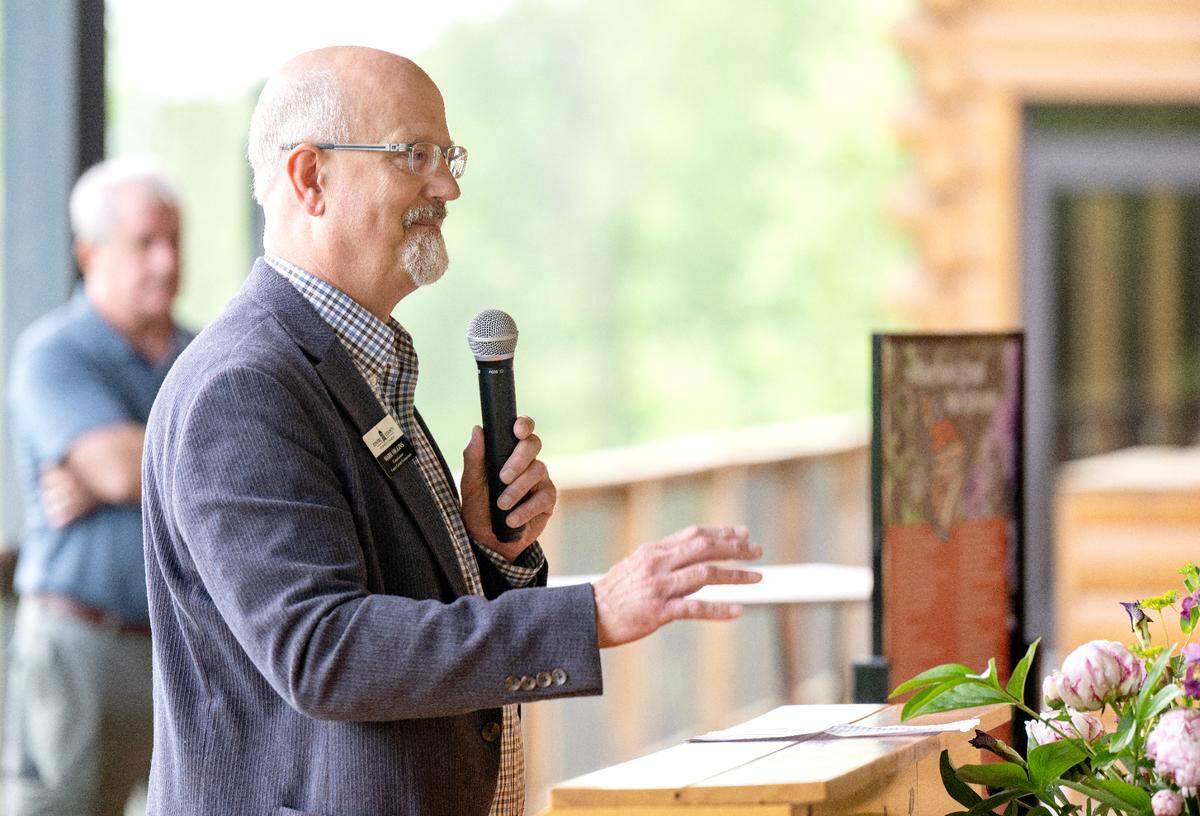 Centre County Commissioner Mark Higgins announces that the Happy Valley Adventure Bureau 2025-2026 Tourism Grants fund was a record $1,100,750, during a celebration on Monday, June 9, 2025 at Rolling Rails Lodge.