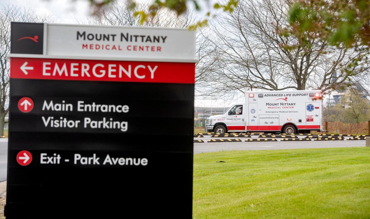 Local emergency personnel drove around the Mount Nittany Medical Center on Friday, May 15, 2020 to honor all those who have been working on the front line of the coronavirus pandemic.