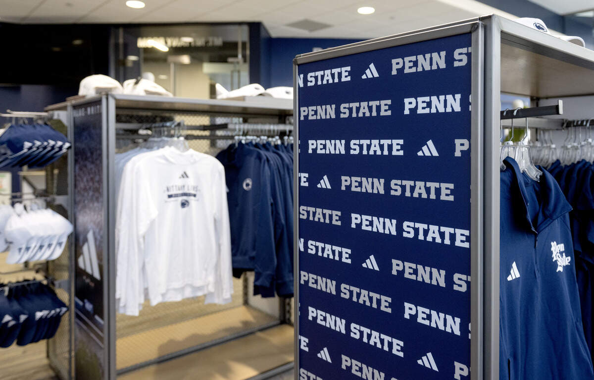 Penn State adidas gear for sale in the pop-up shop in Pegula Ice Arena.