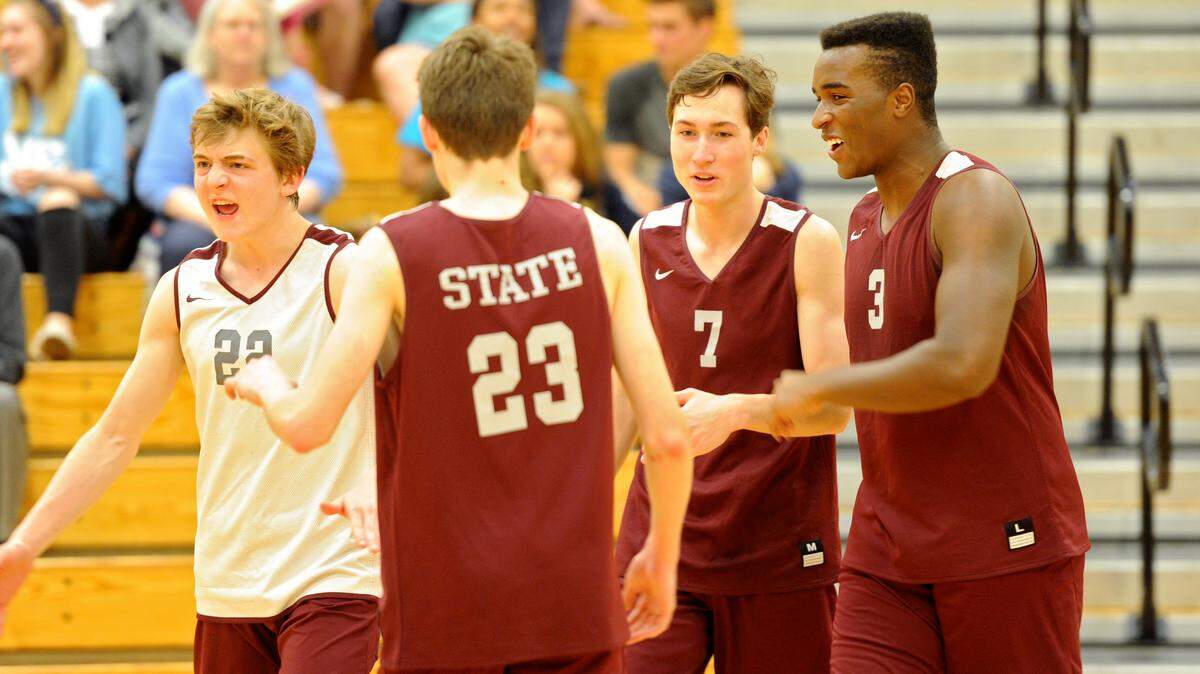The State College boys’ volleyball team, seen here earlier in the week against North Penn, lost to Bethel Park on Saturday in the PIAA Class 3A quarterfinals. But the Little Lions still had plenty to celebrate this season, as they also won a district championship.