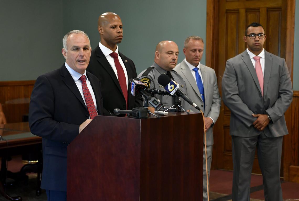 Centre County District Attorney Bernie Cantorna releases his report on the death of Osaze Osagie to the media on Wednesday.