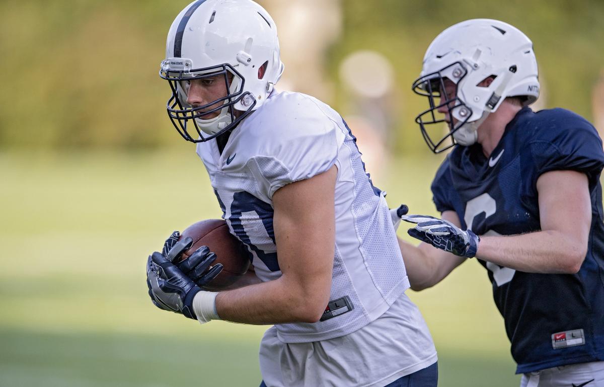 Penn State tight end Danny Dalton makes a catch during practice on Wednesday, Aug. 29, 2018.