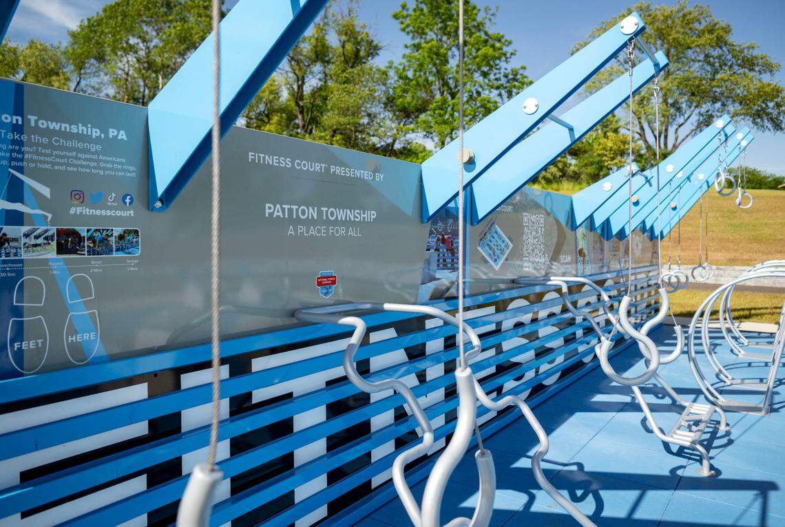 The new National Fitness Campaign FitCourt at Bernel Road Park on Tuesday, May 21, 2024. The fitness court offers a full body workout through different stations.