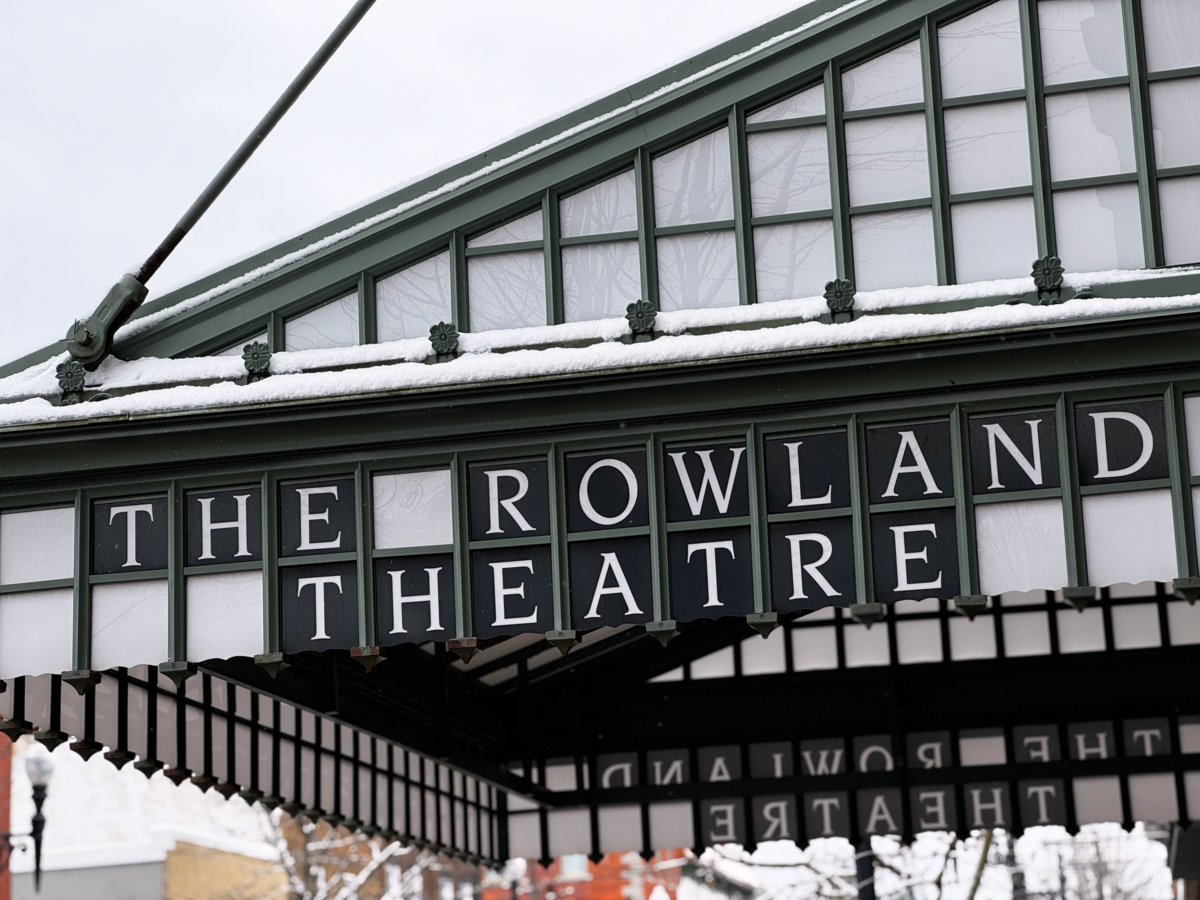 The awning over Philipsburg’s Rowland Theatre collects snow on Dec. 2, 2025.