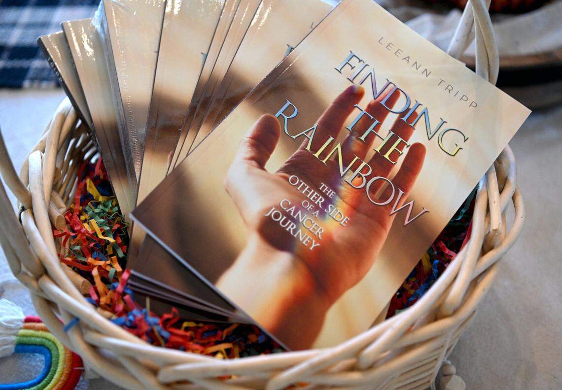 A basket of LeeAnn Tripp’s book “Finding the Rainbow.”