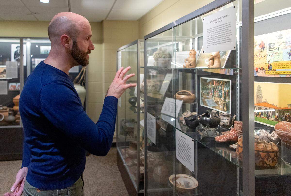 James Doyle talks about one of the displays in Penn State’s Matson Museum of Anthropology in the Carpenter Building on Tuesday.