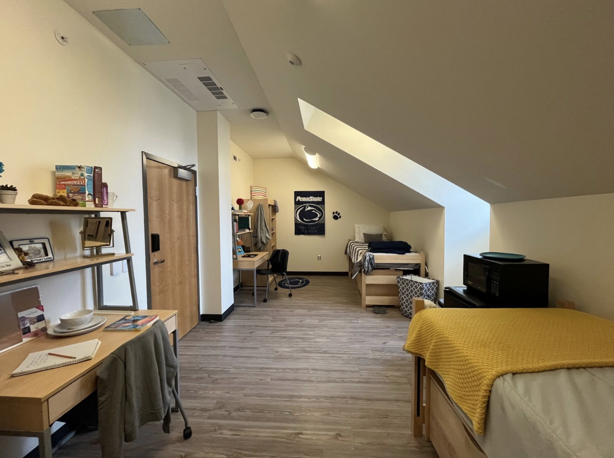 This room in Thompson Hall is an example of what the new rooms in McKee Hall will look like after a project to convert attic space into dorms is completed.