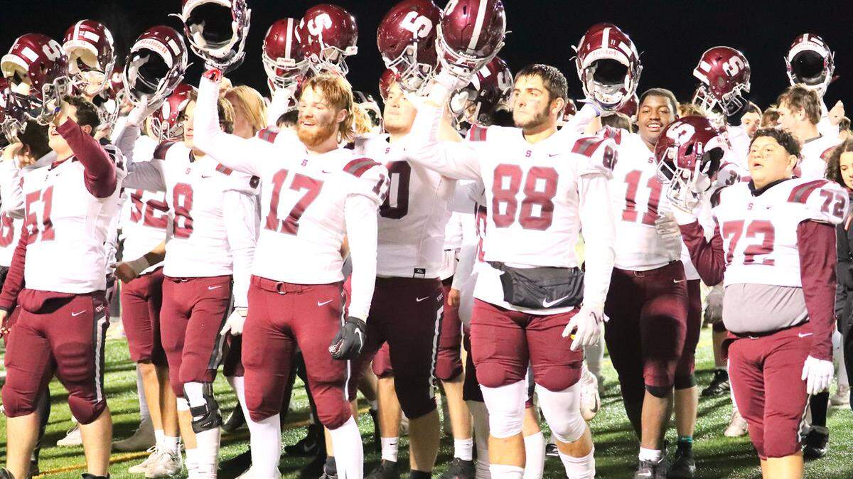 State College celebrates beating Delaware Valley on Friday, Nov. 19, 2021 in the opening round of the PIAA 6A championships at Hazleton High School.