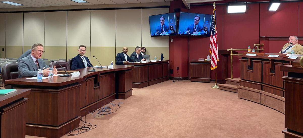 Jason Snyder of the Rehabilitation and Community Providers Association described the challenges facing addiction treatment providers during a hearing in Harrisburg on March 9, 2023.