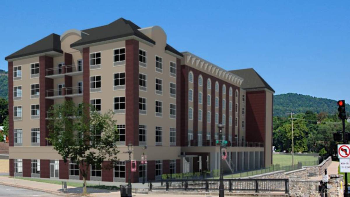 A rendering of the boutique hotel that’s included in the Bellefonte Waterfront Project, provided by Laucks Architects, P.C.