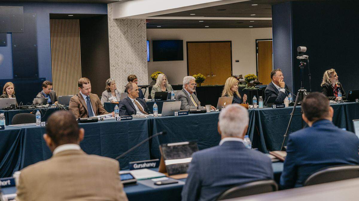 Penn State trustees attend the board’s public meeting on Sept. 12, 2025, in the 1855 Room at the Bryce Jordan Center on Penn State’s University Park campus.