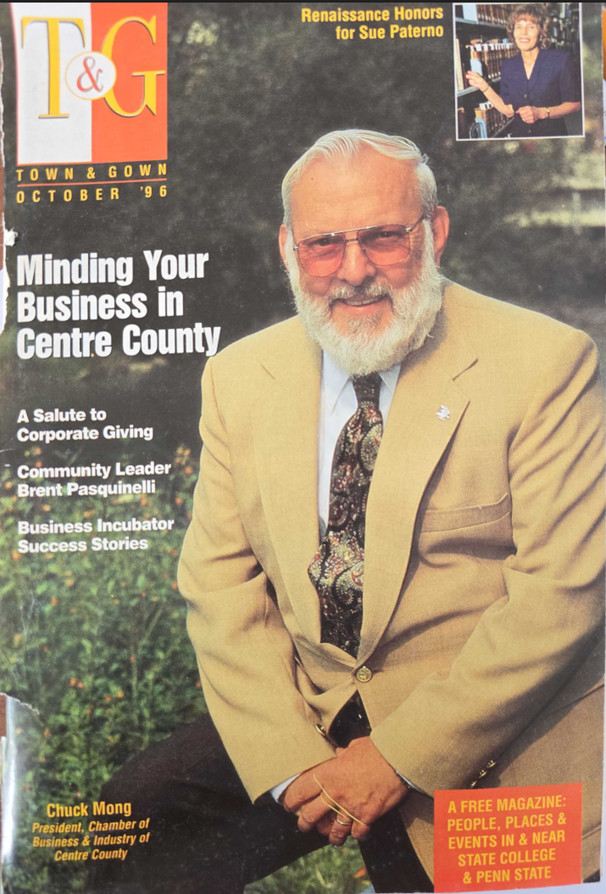 Charles Mong appears on the cover of a 1996 issue of the Town & Gown Magazine.