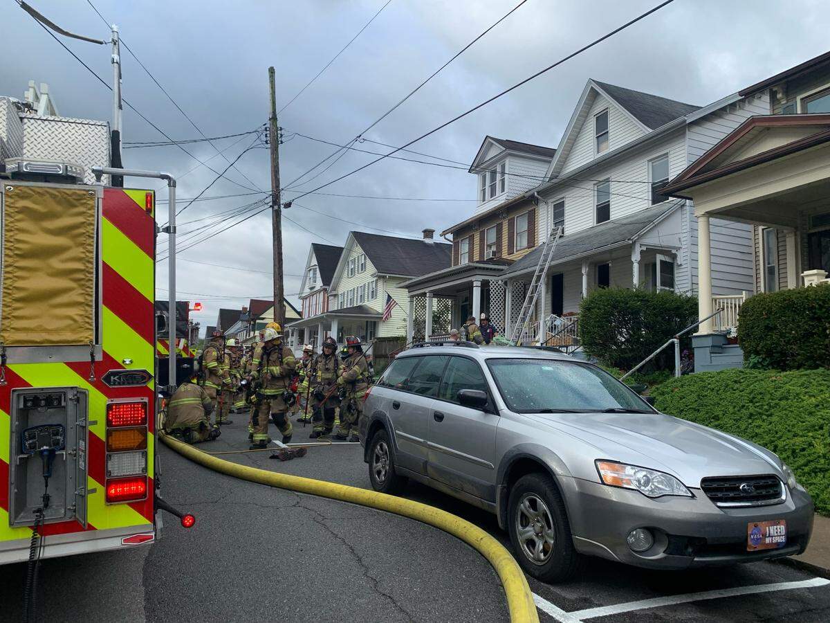 Fire crews respond to a duplex fire on South Thomas Street in Bellefonte on Monday, May 1, 2023.