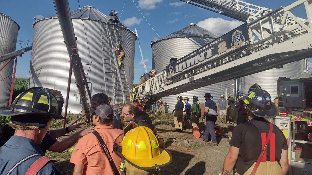 Two people were rescued from a grain bin in Centre County on Saturday in a specialized agricultural rescue by local emergency responders.