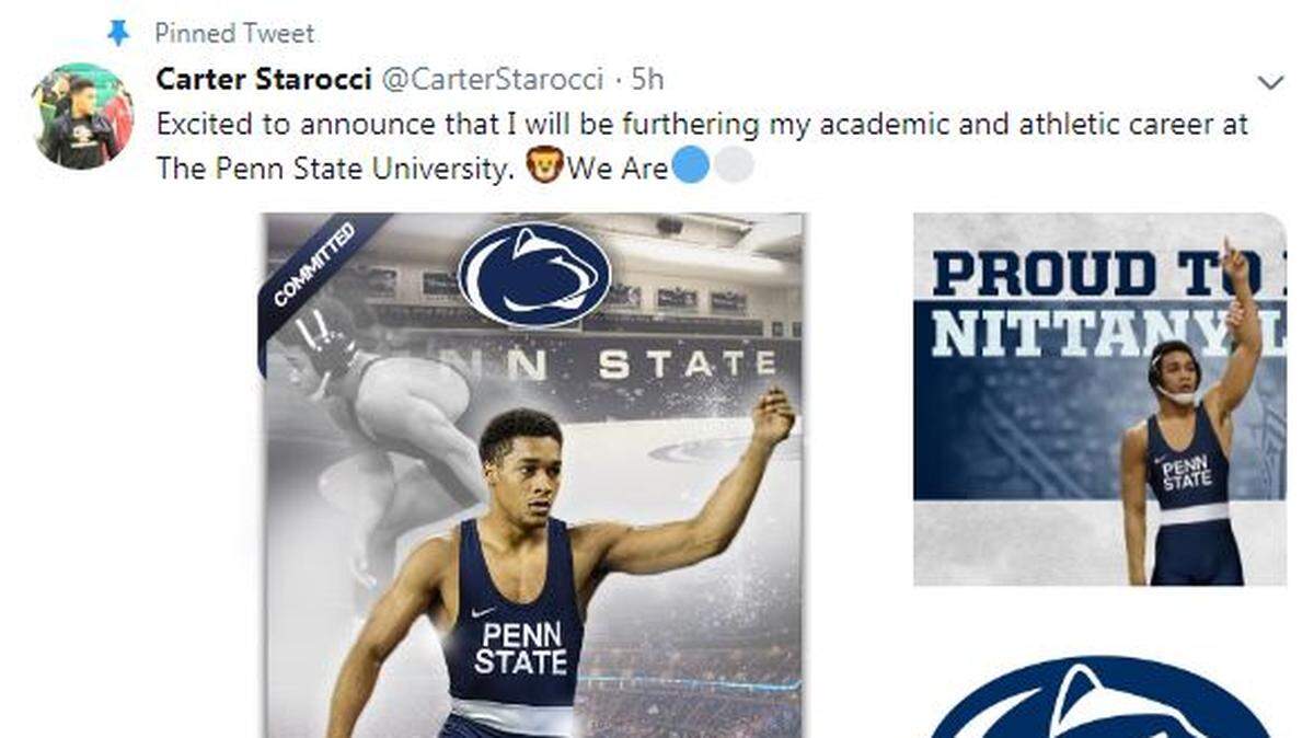 Cathedral Prep’s Carter Starocci announced on Twitter Saturday afternoon his intentions of continuing his wrestling career at Penn State. Starocci is the returning PIAA Class 3A 160-pound champion and is 118-10 for his high school career.