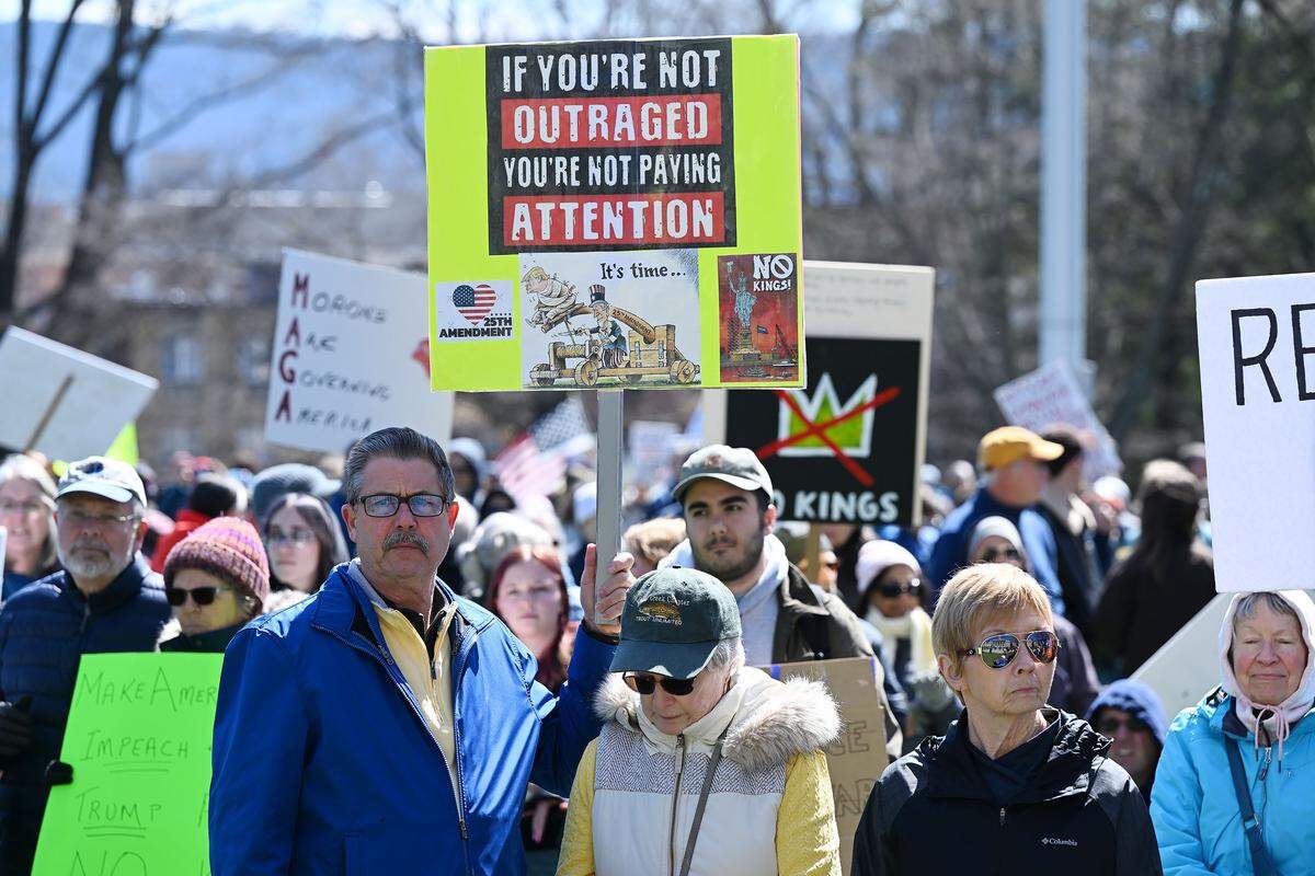 Thousands of people gathered on Old Main lawn for the No Kings anti-Trump rally on Saturday.
