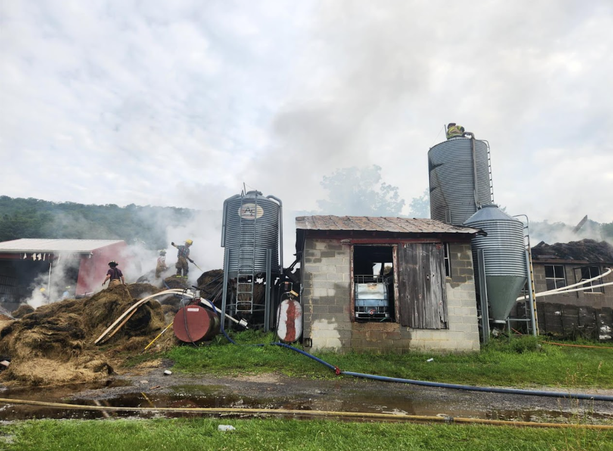A photo of the second-alarm barn fire in Miles Township Monday morning.