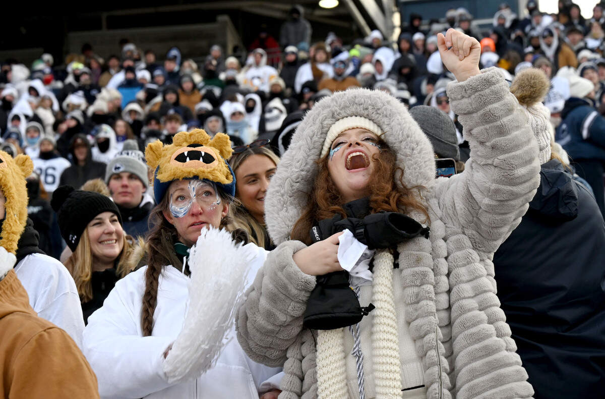 Penn State fans cheer during the men’s hockey game against Michigan State at Beaver Stadium on Saturday, Jan. 31, 2026.