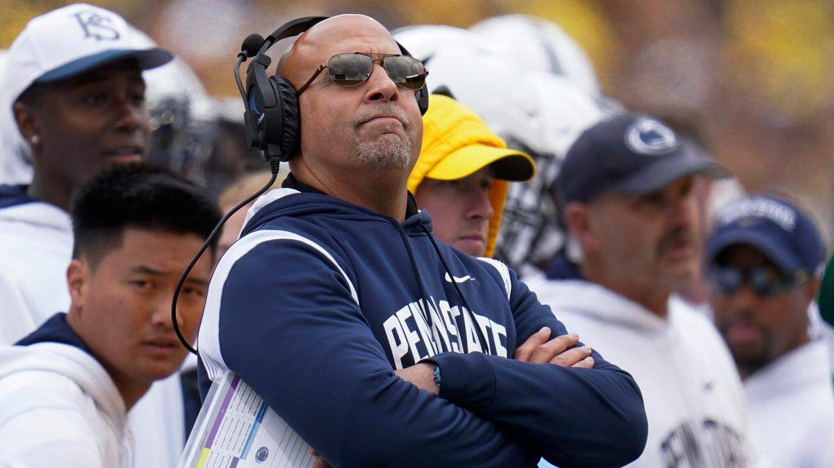 Penn State head coach James Franklin watches against Michigan in the first half of an NCAA college football game in Ann Arbor, Mich., Saturday, Oct. 15, 2022.