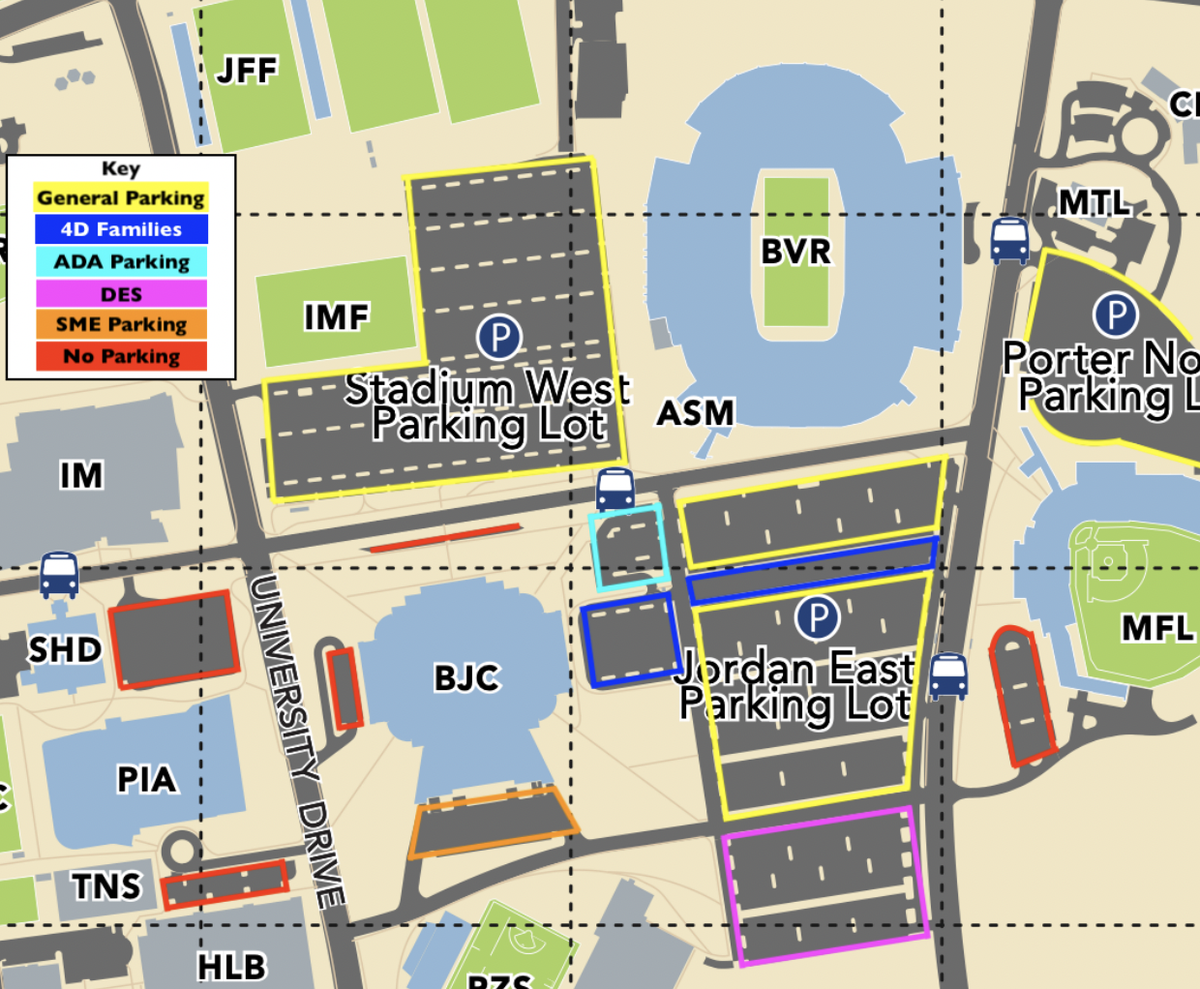 This map inside Thon’s Spectator Resource Packet helps show where visitors can park for free on campus.