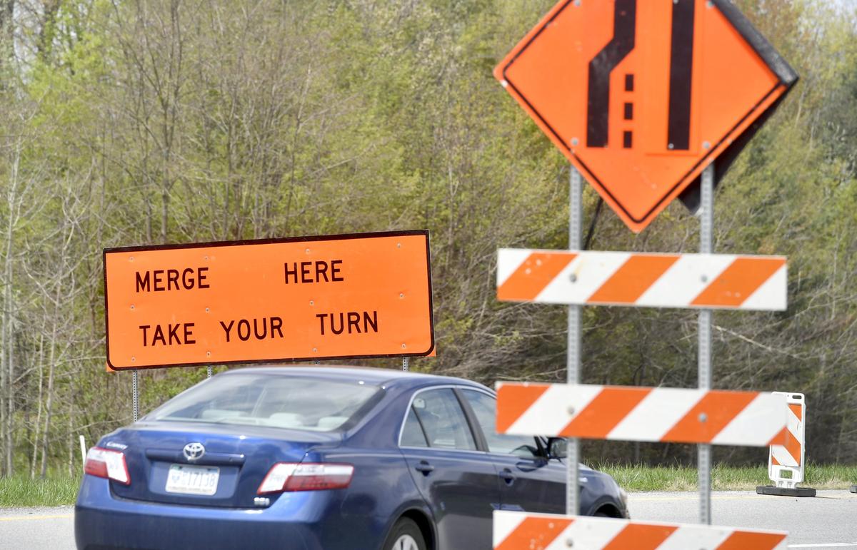 Construction on the bridge over I-99 from North Atherton Street requires traffic to merge to one lane to Friday, May 3, 2019.