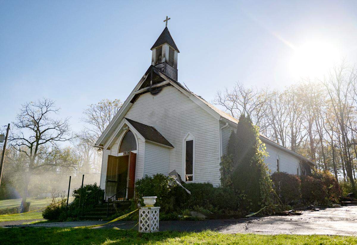 A fire destroyed the old Methodist Church on Fillmore Road on Oct. 9, 2024.