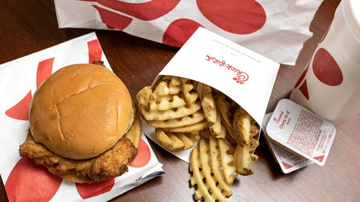Chick-fil-A serves chicken sandwich and waffle fries.