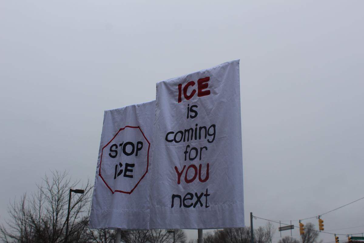 Anti-ICE signs were on display at the last “Thompson Tuesdays” protest of the year.