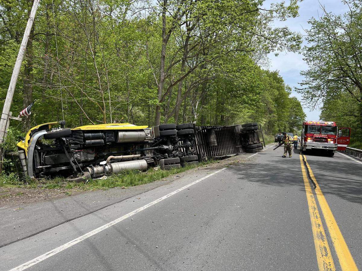 A portion of state Route 45 was closed Tuesday after a semitrailer overturned in rural Potter Township, the state Department of Transportation wrote in a tweet.