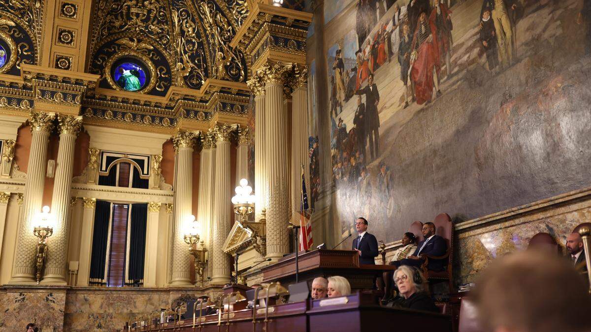 Gov. Josh Shapiro delivers his 2025 budget speech before the legislature.
