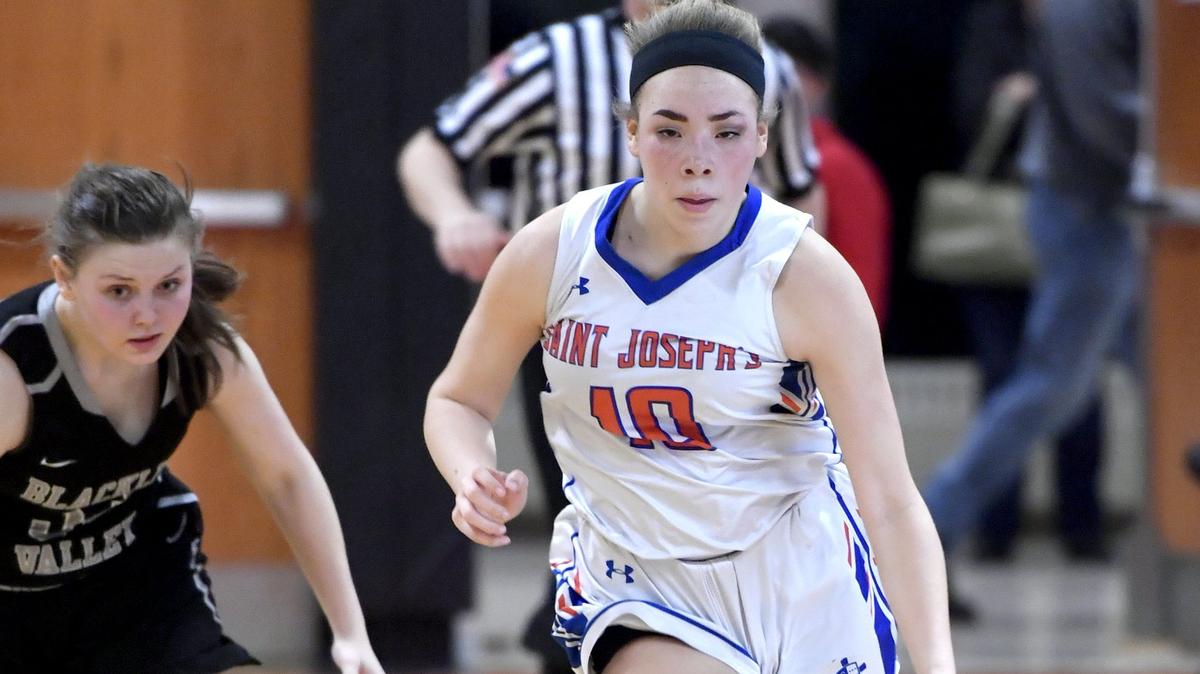 Saint Joseph’s Catholic Academy’s Denaya Poston-Cooper, seen here last month, scored a career-high 30 points Saturday afternoon in her team’s 52-41 win over Quigley Catholic in the opening round of the PIAA Class A Girls’ Basketball Championships.