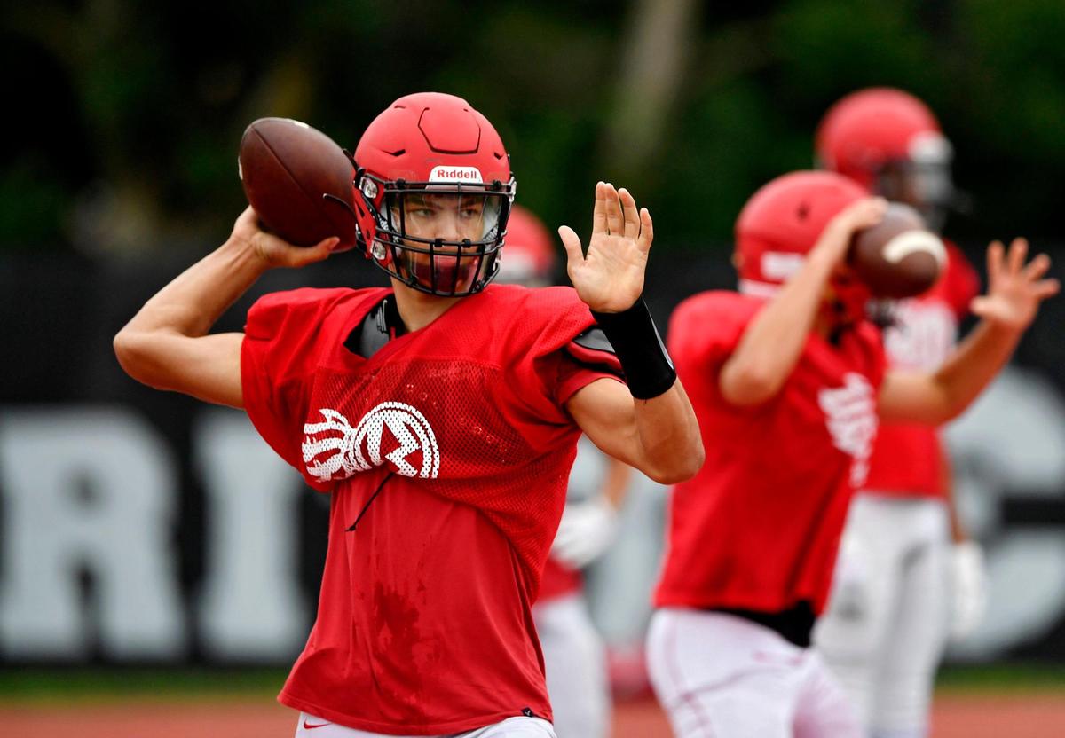 Bellefonte quarterback Ethan Rossman makes a pass during practice on Thursday, Sept. 3, 2020.