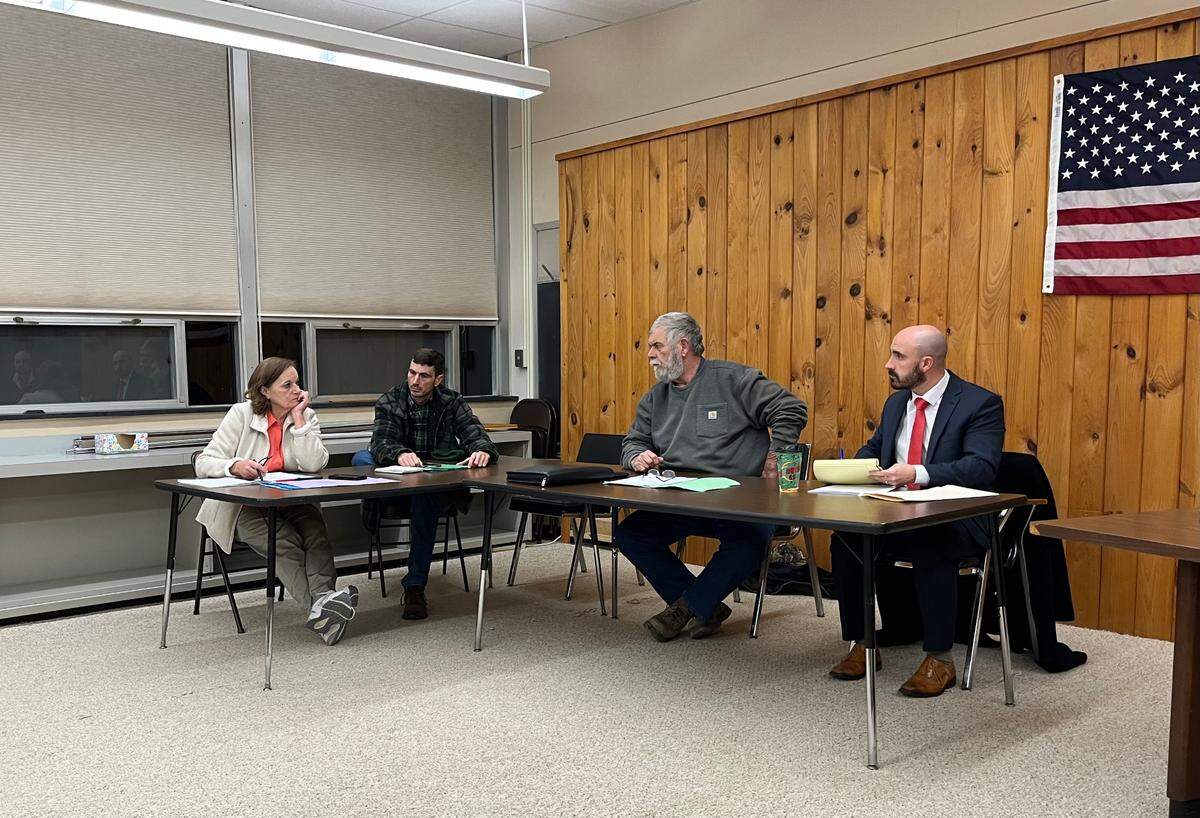 From left, Gregg Township Supervisors Vicky Vanada, Ben Haupt, Charles Stover and stand-in solicitor John Lhots discuss Pamela Hackenburg’s firing.