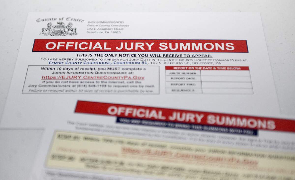 An official jury summons for Centre County.  