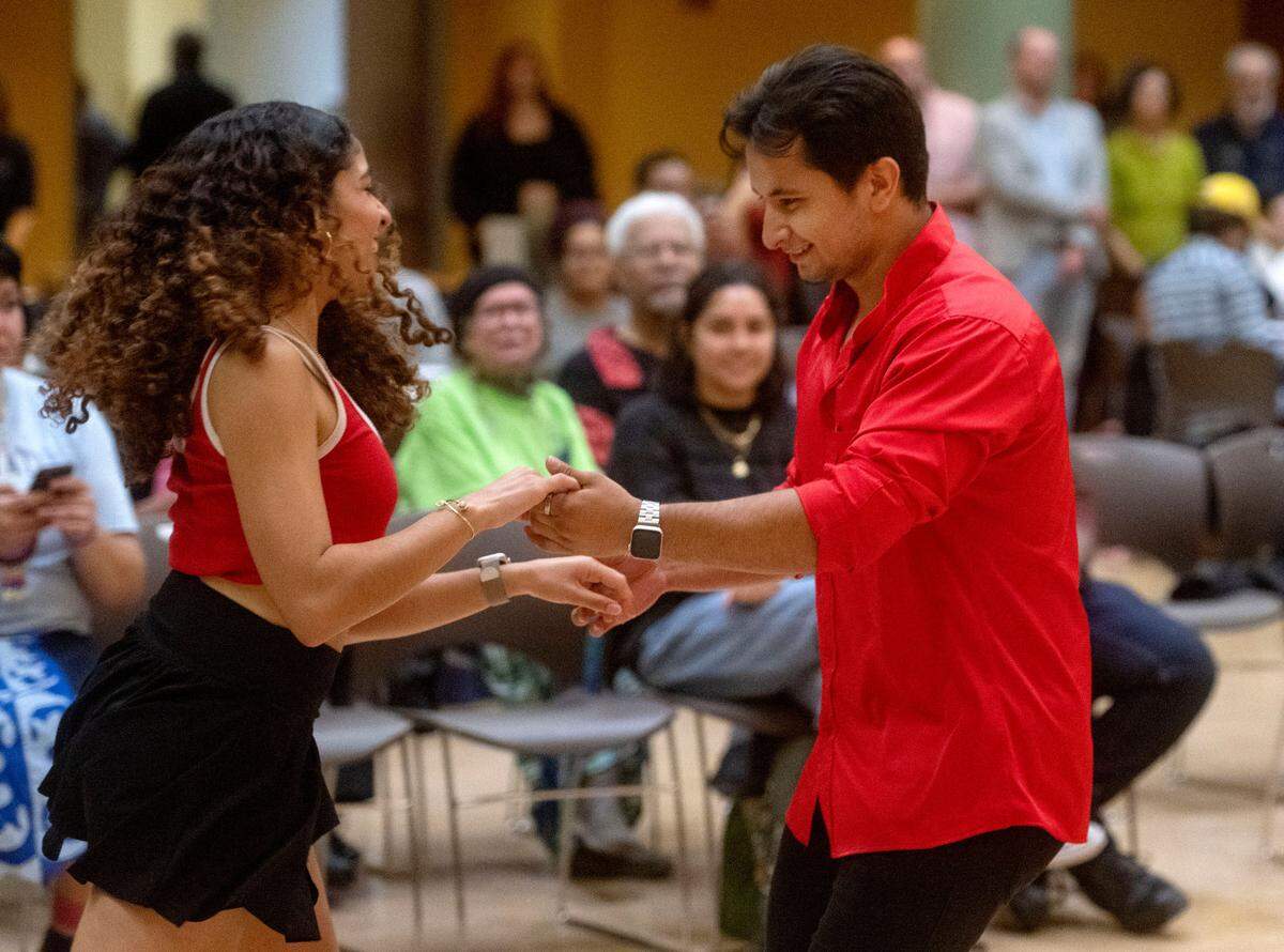 The Caliente Dance Company performs during the Indigenous Peoples Day Feast on Monday, Oct. 9, 2023 at the HUB Robeson Center on the Penn State campus.