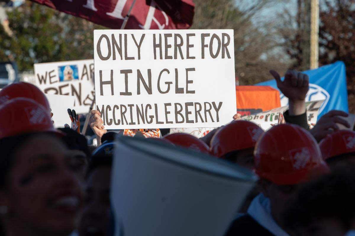 Penn State fans hold up signs on the set of ESPN College GameDay before the game against Ohio State at Beaver Stadium on Saturday, Nov. 2, 2024.