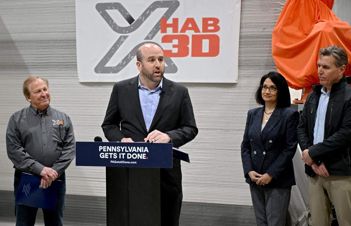 Pennsylvania Department of Economic Development Secretary Rick Siger speaks during a visit to X-Hab 3D Concrete Printing on Thursday, March 5, 2026. 