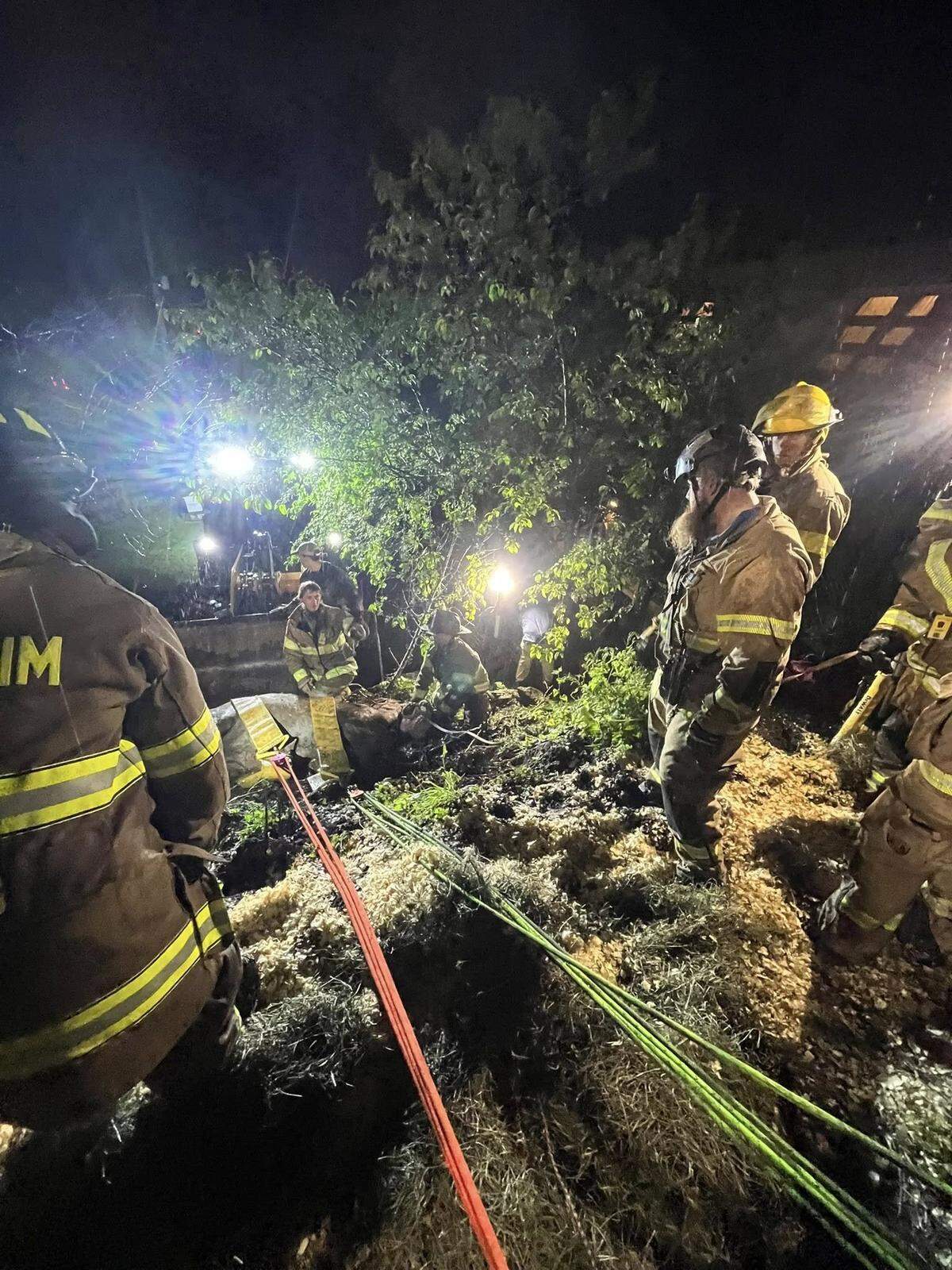More than two dozen first responders rescued a horse Tuesday that was trapped for hours in mud and a fence near State College.