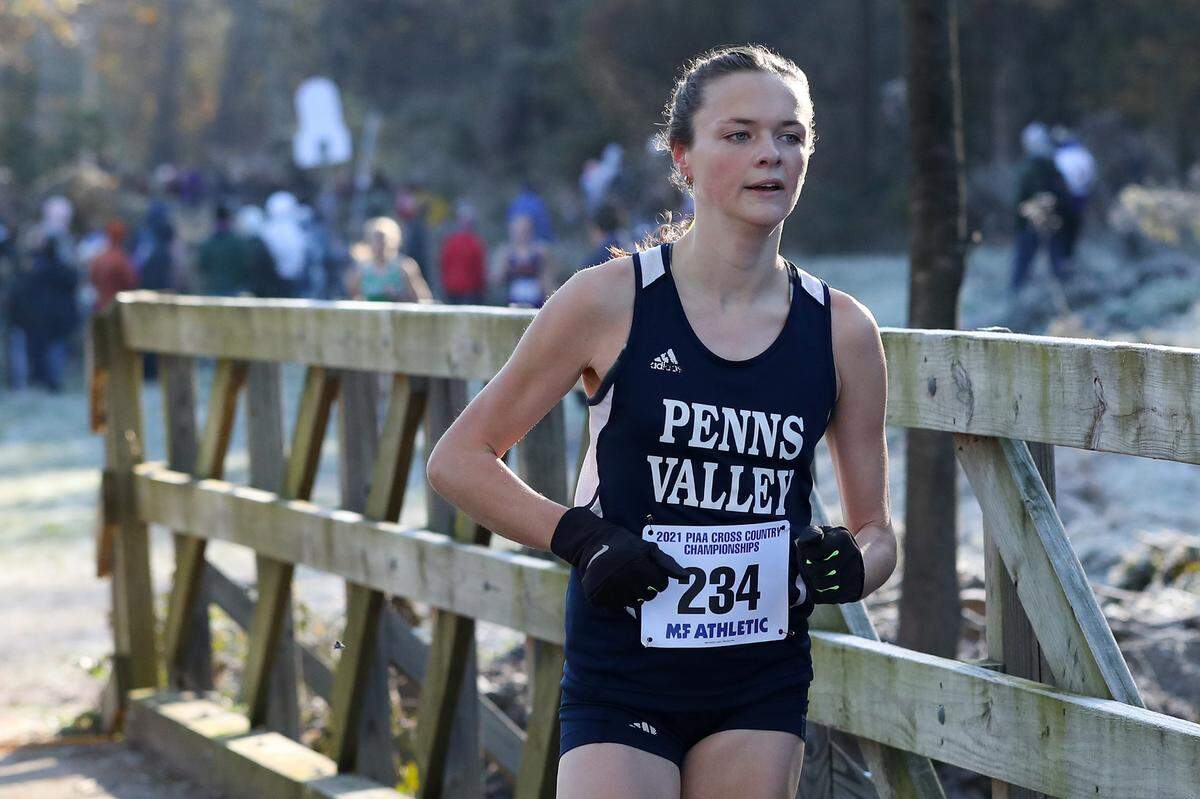 Penns Valley’s Anna Stitzer competes in the girls 1A race of the PIAA State Cross Country Championships held Saturday at Parkview Cross Country Course in Hershey, PA.Matthew O’Haren/For the Centre Daily Times